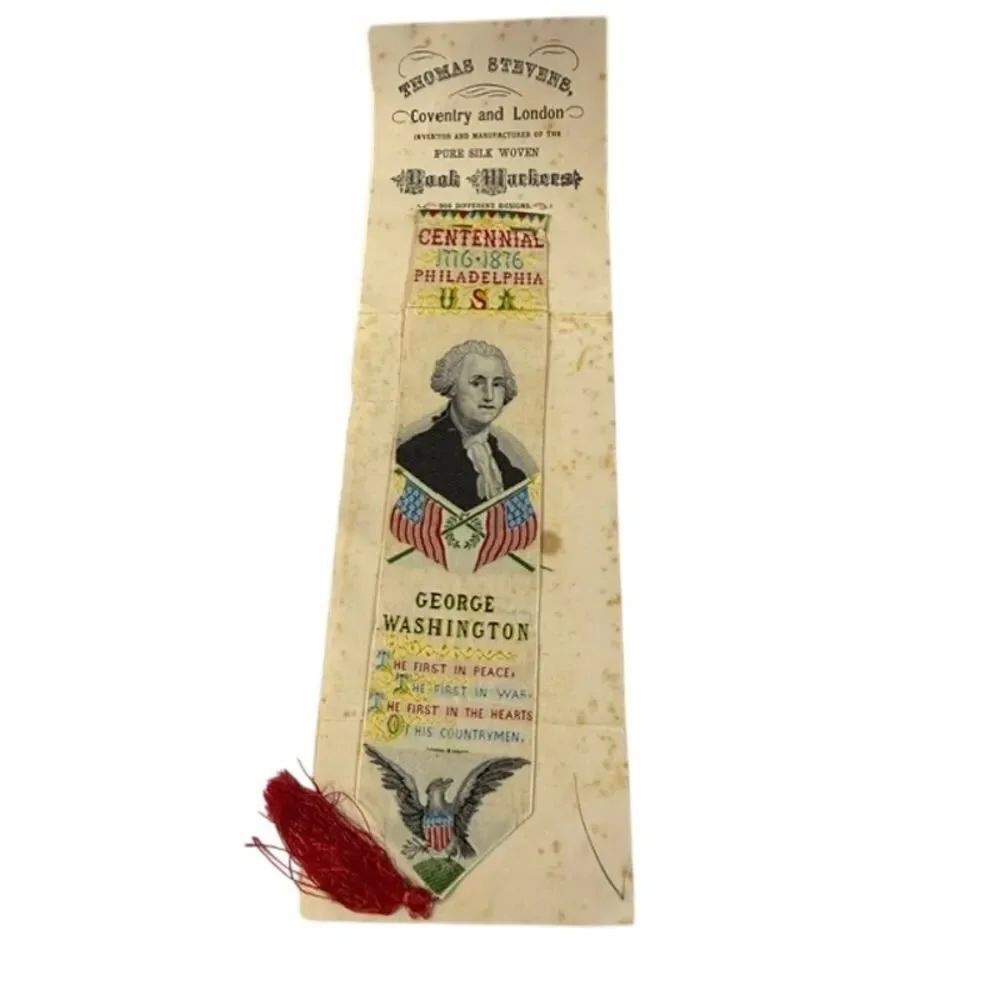 1876 American Centennial Stevengraph Ribbon Bookmark on Original Thomas Stevens